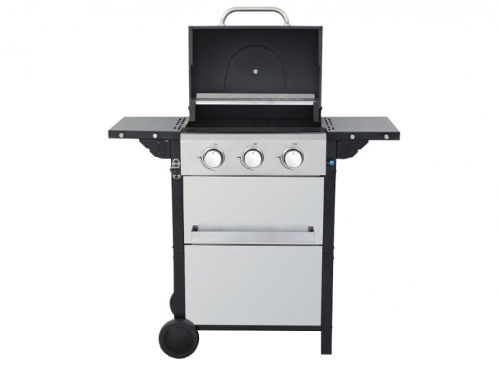 OC01BQ30005 3 Burner Stainless Steel Gas BBQ with Folding Shelves & Built-in Thermometer